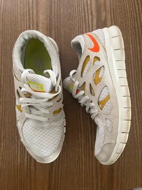 Nike Womens Free Run 2 DM8915-102 White Striped Lace-Up Running Shoes Size 9